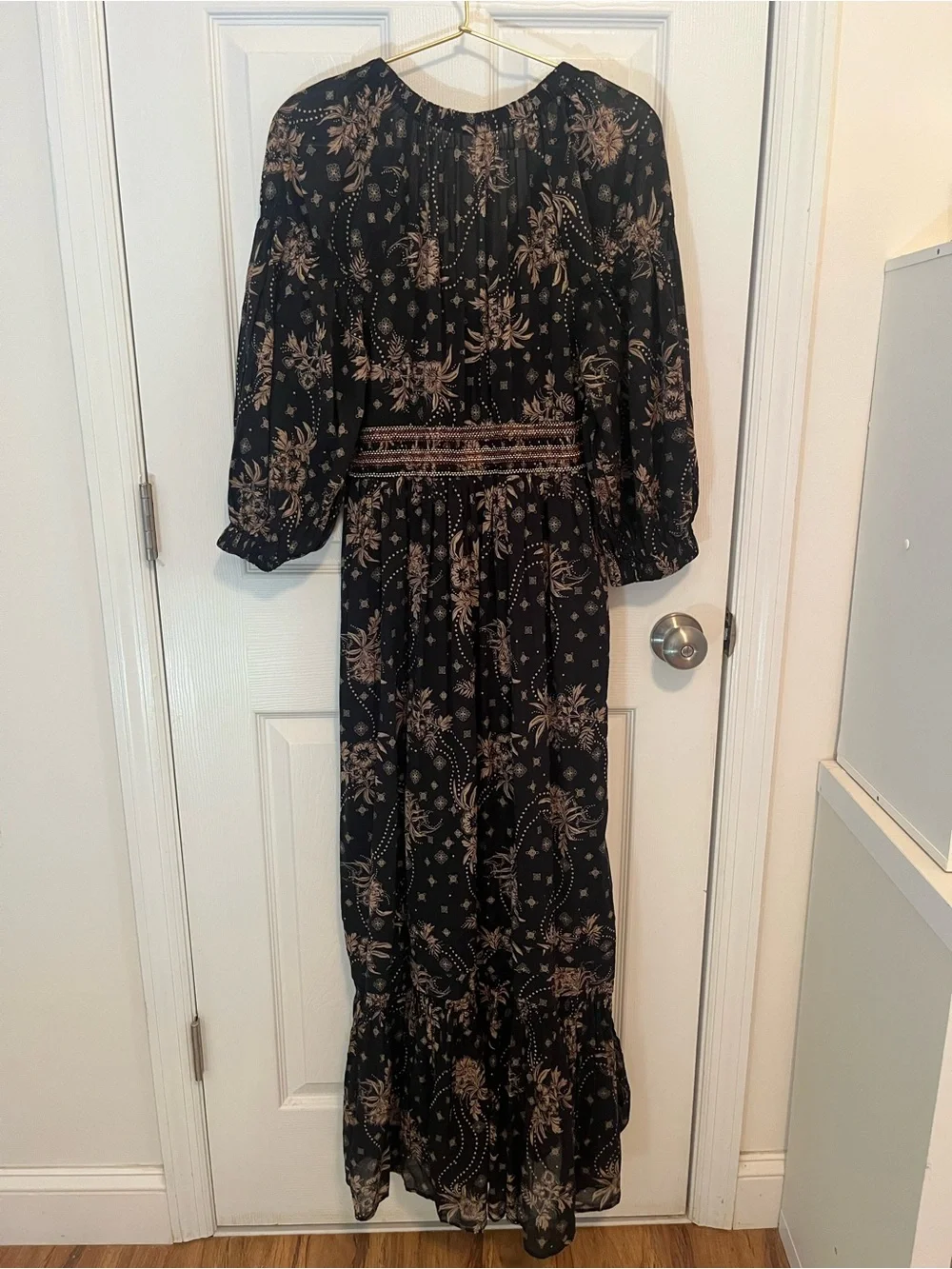 Free People Golden Hour Maxi Dress Black Combo | Boho Floral | Size XS